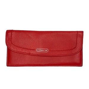 COACH Slim Envelope Leather Snap Wallet Red